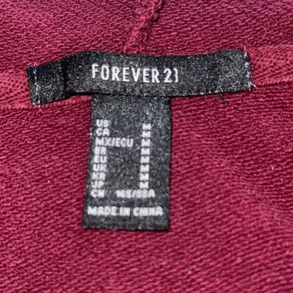 Forever 21 Burgundy Cropped Hoodie With Full Zip Closure - Size M - Picture 4 of 7